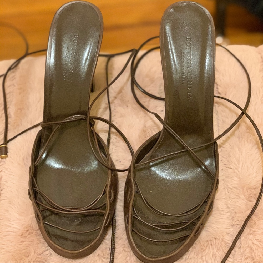 Brown Bottega Lace Up Heels